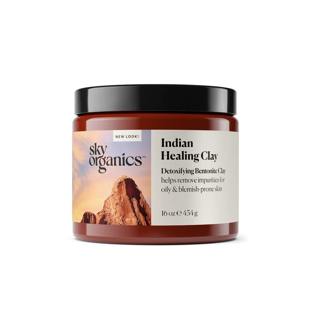 Sky Organics Indian Healing Clay, Detoxifying Bentonite Clay Powder, 16 Oz